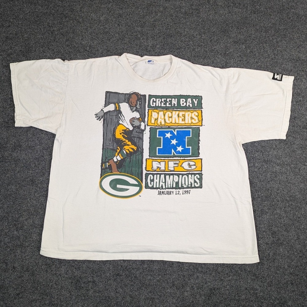 Vintage Starter Green Bay Packers 1997 NFC Champions T-Shirt White XL 2XL